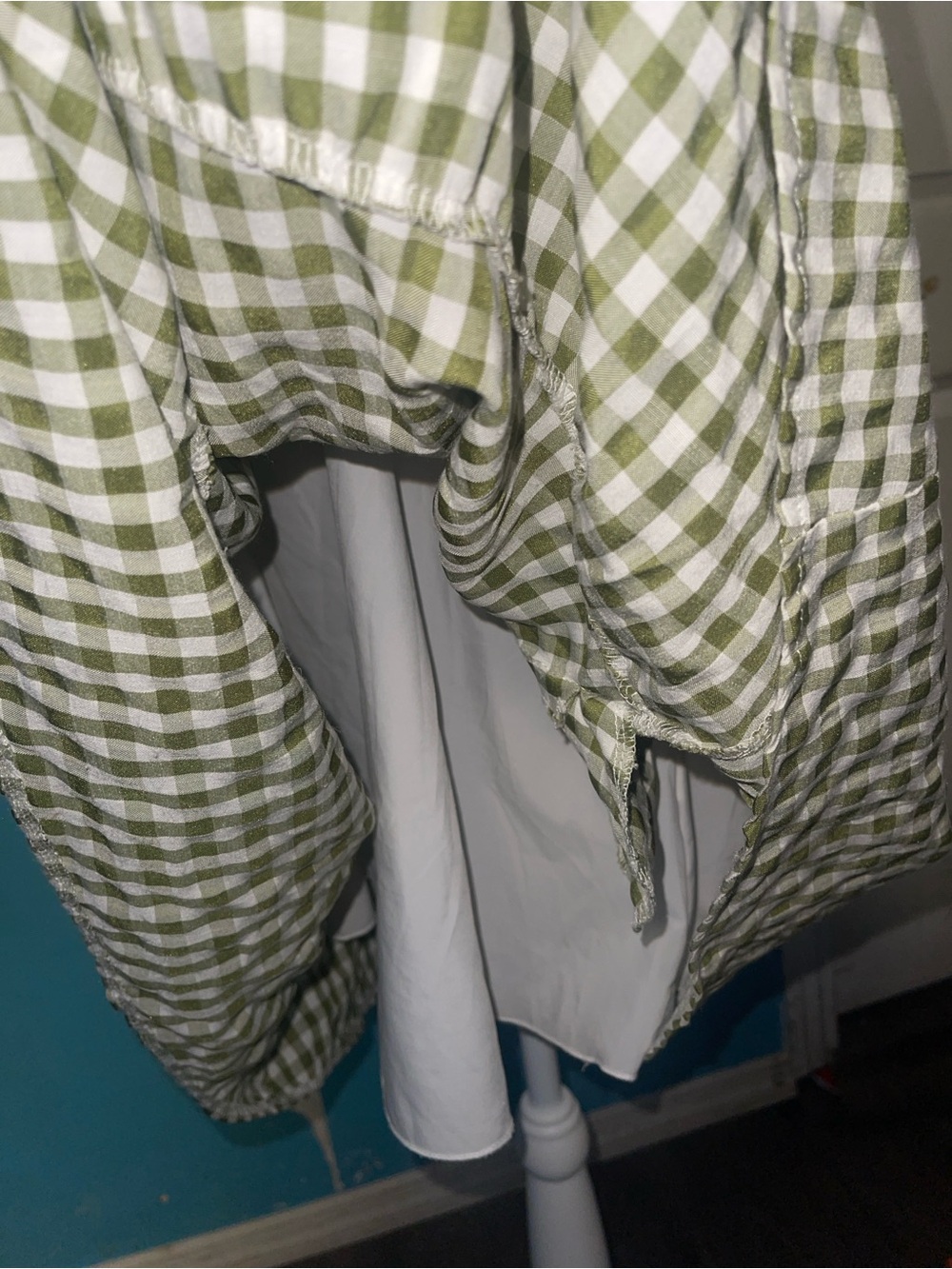 Olive Green and White Gingham Tiered Dress - Picture 3 of 6